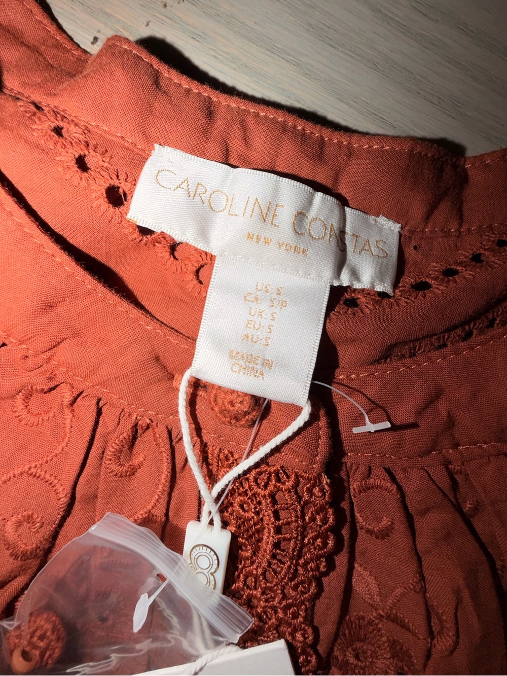 Caroline Constas Rust Eyelet Ruffle Blouse - Picture 9 of 9